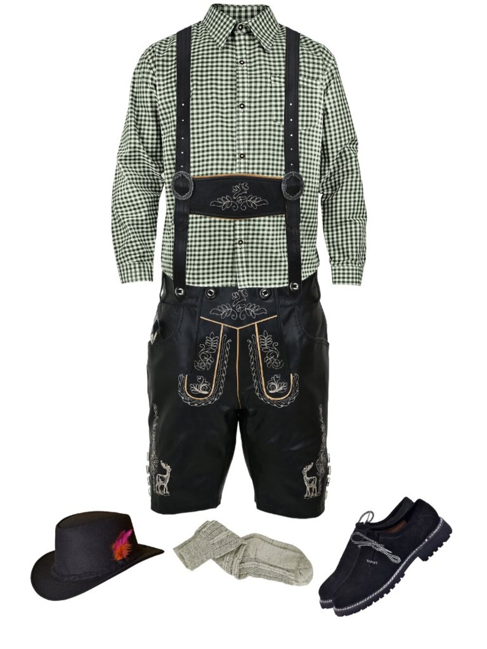 Men's Oktoberfest Outfit Lederhosen German Bavarian Costume Set